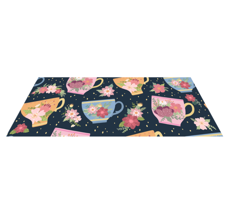 Floral teacup pattern floral vinyl rug - TenStickers
