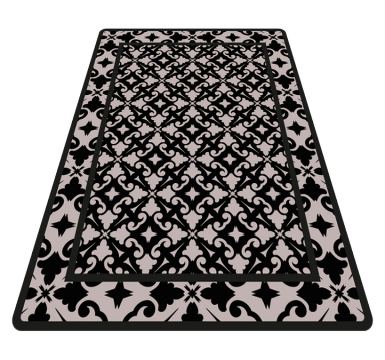 Elegant black pattern kitchen vinyl rug - TenStickers