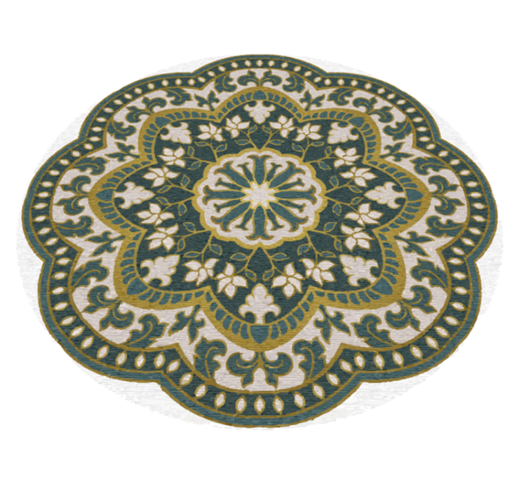 Circular green floral motif mandala vinyl rug - TenStickers