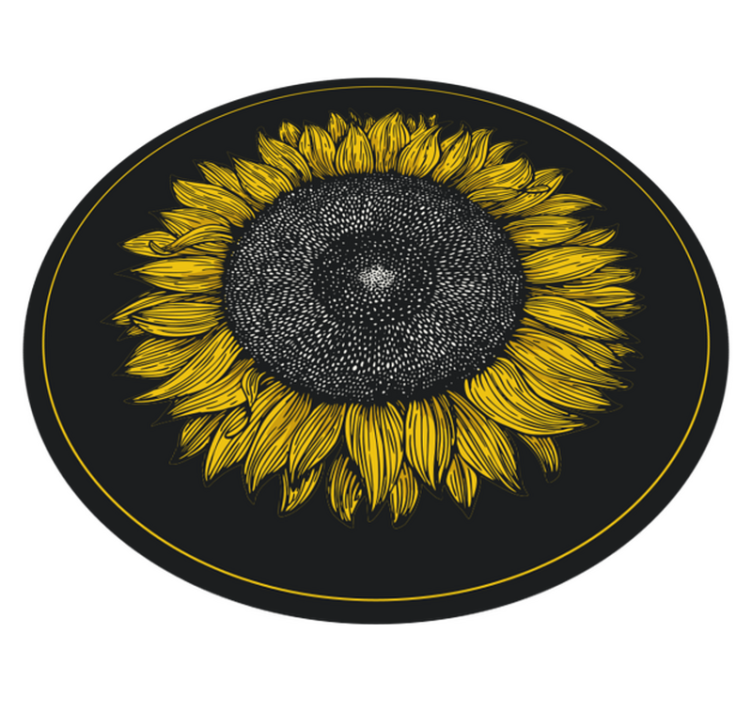 Round sunflower black floral vinyl rug - TenStickers