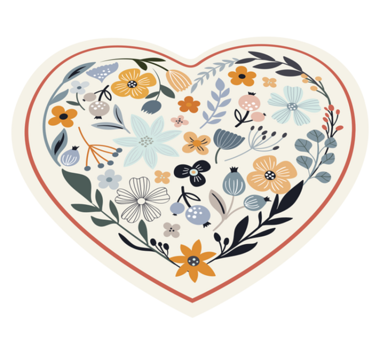 Heart Flower Composition floral vinyl rug - TenStickers