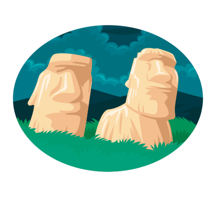 Moai Statues Silhouette world map vinyl rug - TenStickers