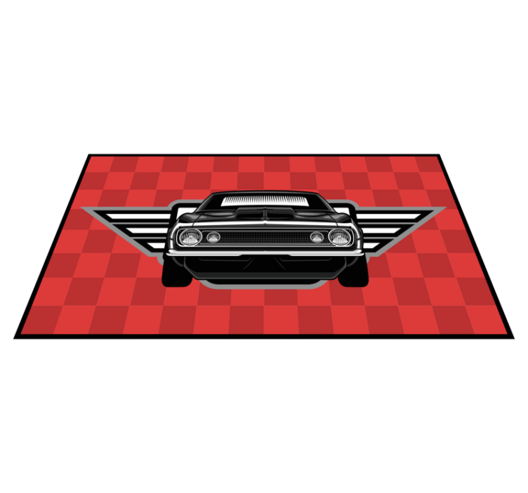 Checkered Muscle Car kids vinyl rug - TenStickers