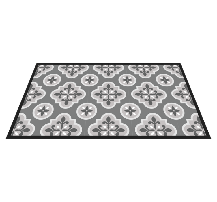 GRAYSCALE FLORAL PATTERN tile vinyl rug - TenStickers