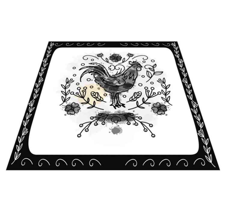 Black floral rooster animal vinyl rug - TenStickers