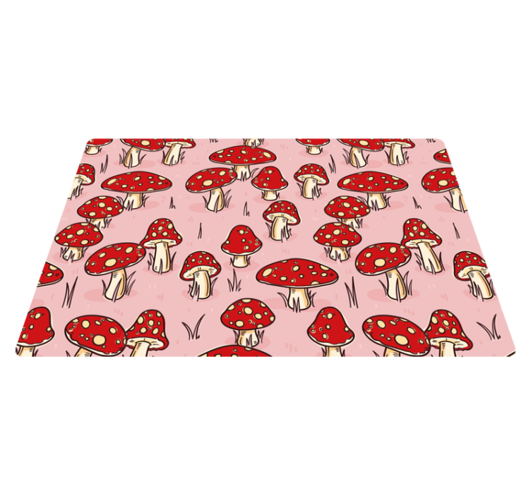 Red mushrooms pink background floral rug - TenStickers