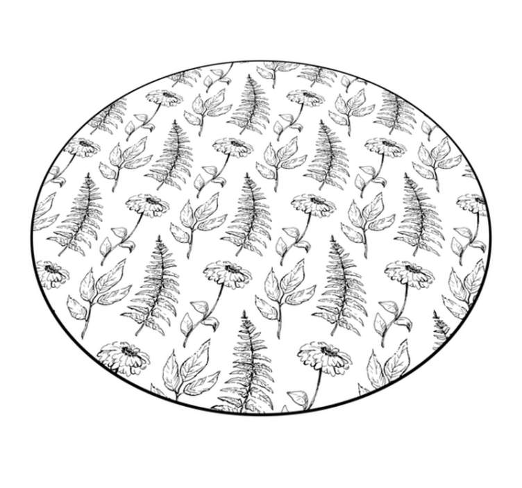 Floral Black Outline circular vinyl rug - TenStickers