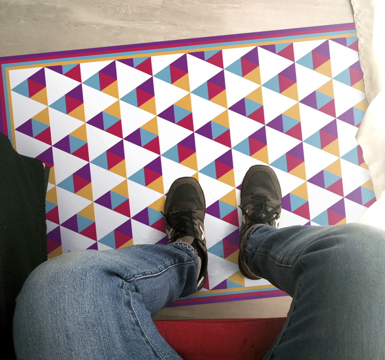 Vibrant triangular motif geometric vinyl rug - TenStickers