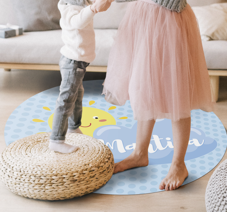 Sun and cloud with name kids vinyl rug - TenStickers