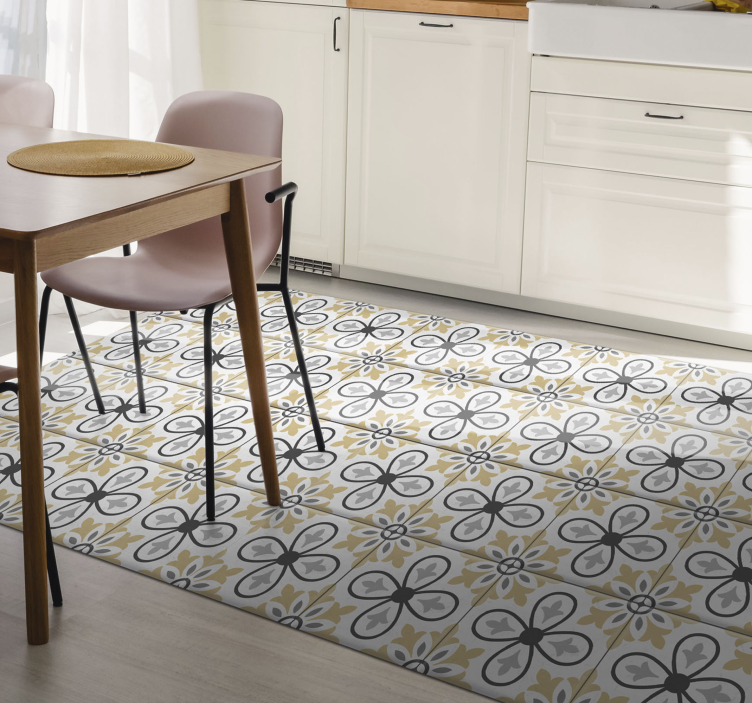 Floral geometry kitchen vinyl rug - TenStickers