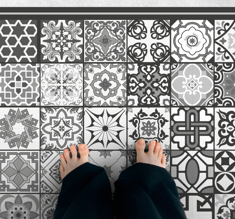 Grey tile pattern bathroom vinyl rug - TenStickers