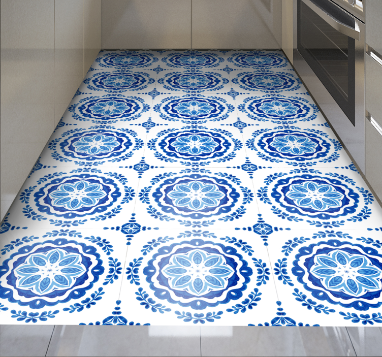 Azure blossom motifs kitchen vinyl rug - TenStickers