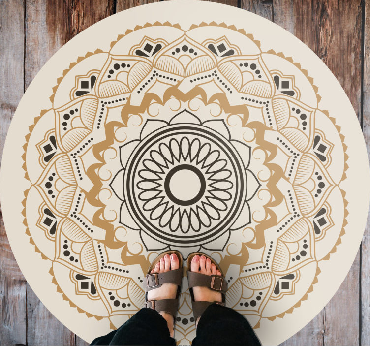 beige Mandala Circular Design mandala rug - TenStickers