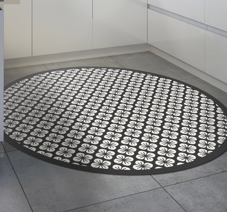 Black Botanical Print floral vinyl rug - TenStickers