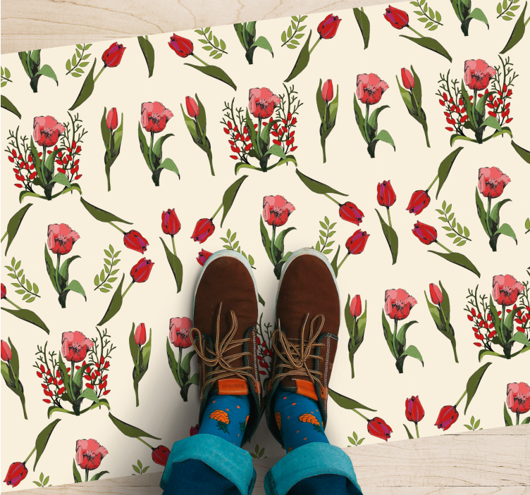 Bloom Motif floral vinyl rug - TenStickers
