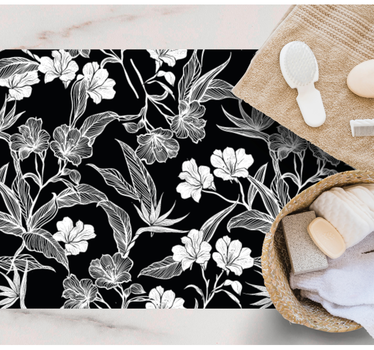 Black and white elegance floral vinyl rug - TenStickers