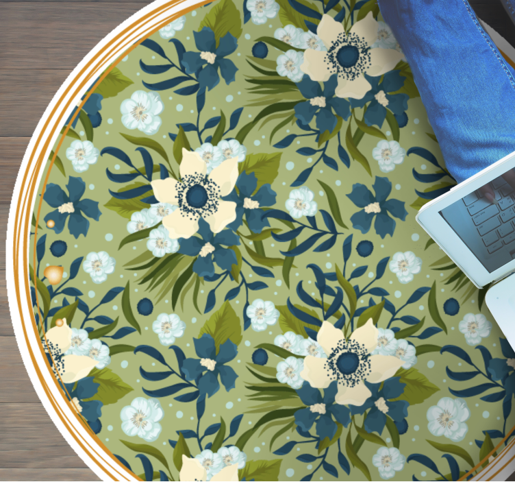 Round Flourishing Motif floral vinyl rug - TenStickers