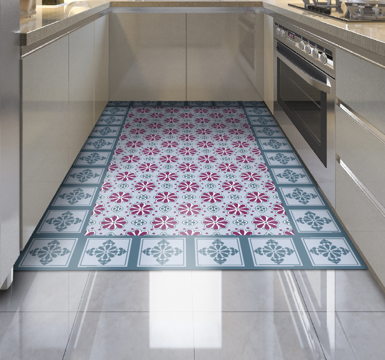 Blue and pink tile kitchen vinyl carpet - TenStickers