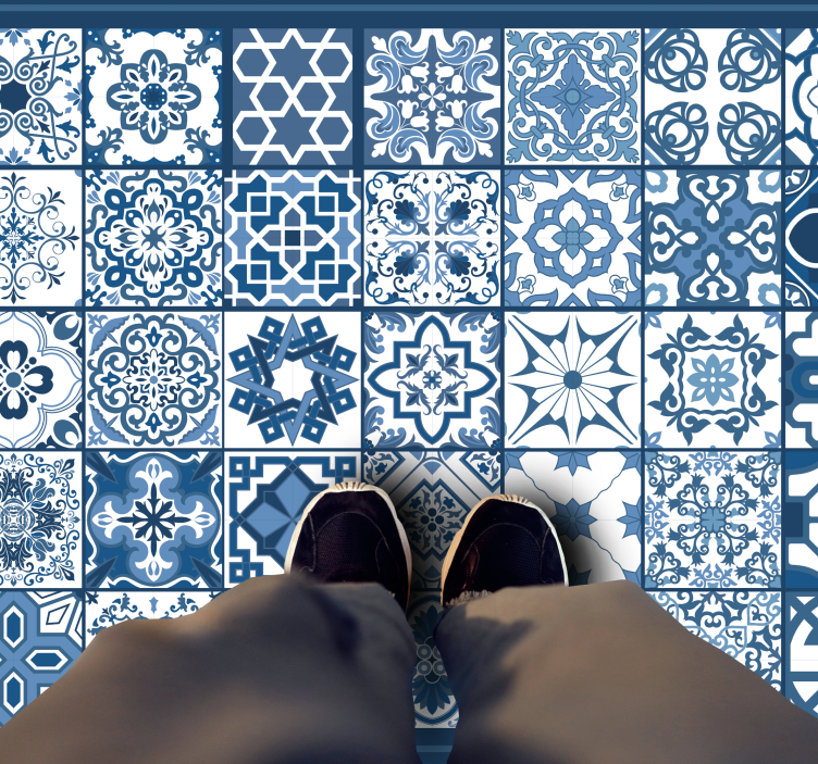 Blue and white mosaic pattern tile carpet - TenStickers