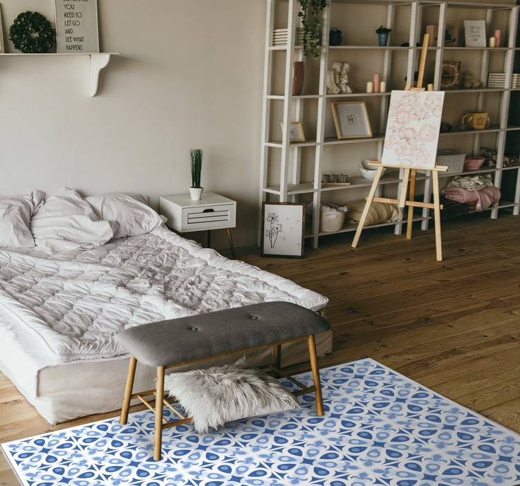 Blue Patterned Tile tile vinyl rug - TenStickers