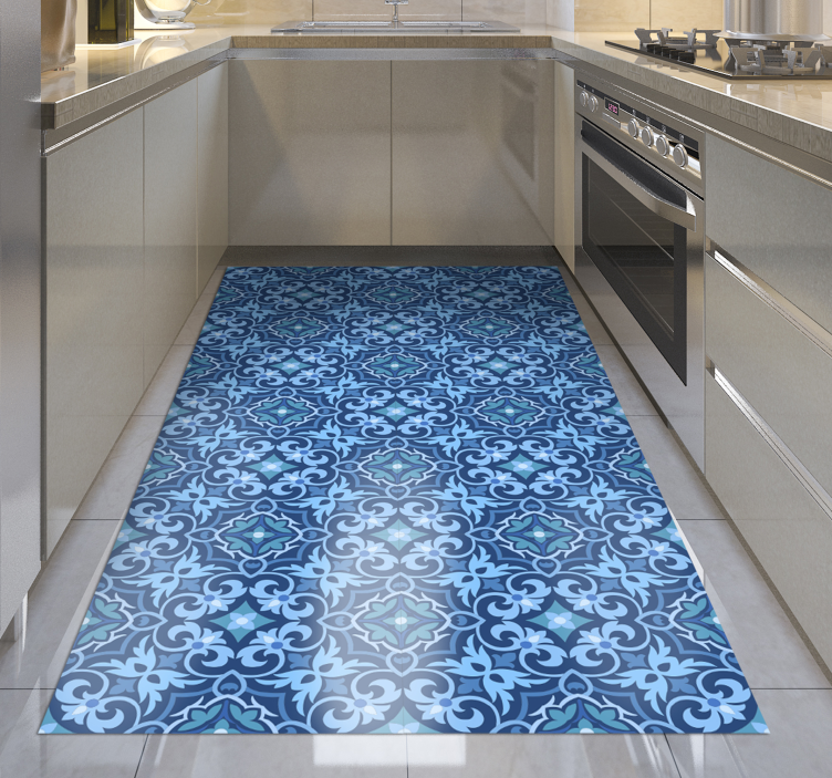 blue tiles and flowers tile carpet - TenStickers