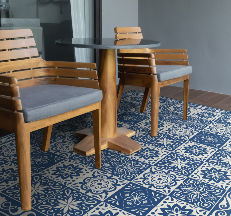 blue tiles reduced pattern vinyl rug - TenStickers