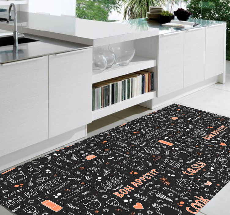 Bon apetit pattern kitchen floor tiles - TenStickers