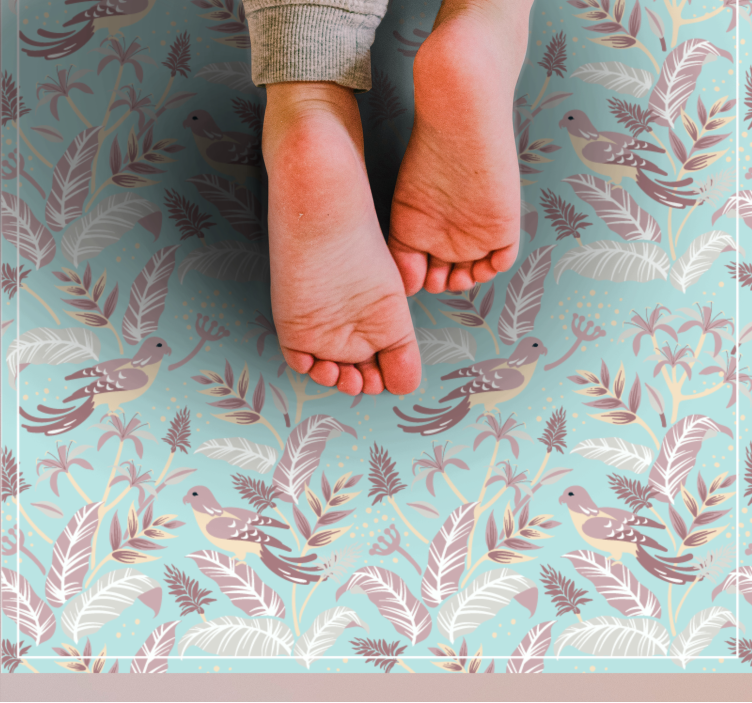Botanical Avian Motif floral vinyl rug - TenStickers