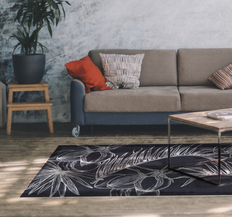 Botanical Line Art floral vinyl rug - TenStickers