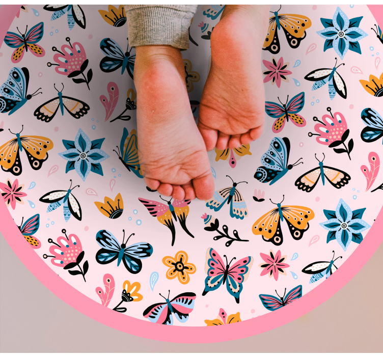 Butterflies and flowers kids nature vinyl rug - TenStickers