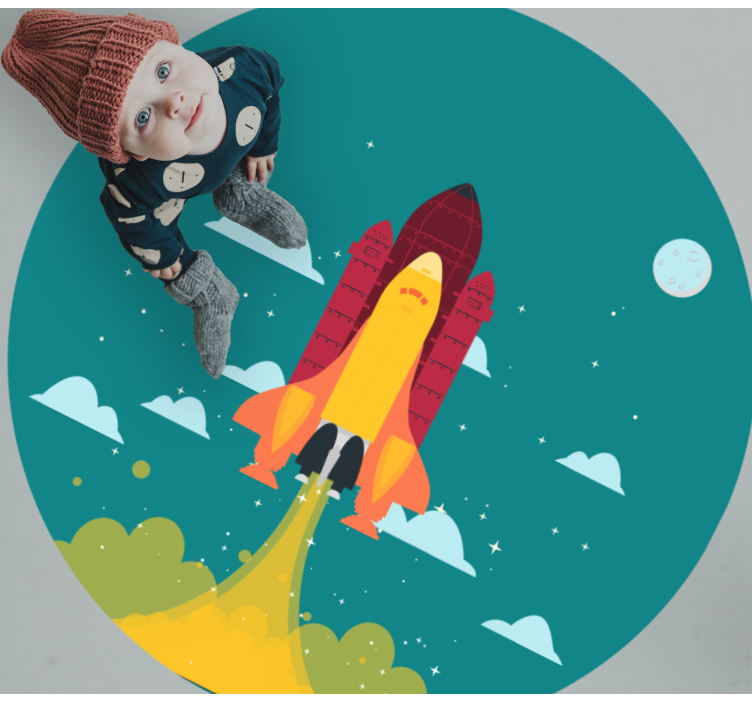 Cartoon rocket launching to space star rug - TenStickers
