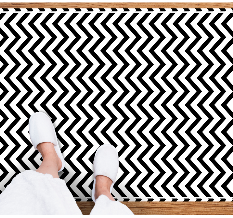 Chevron black and white geometric vinyl rug - TenStickers