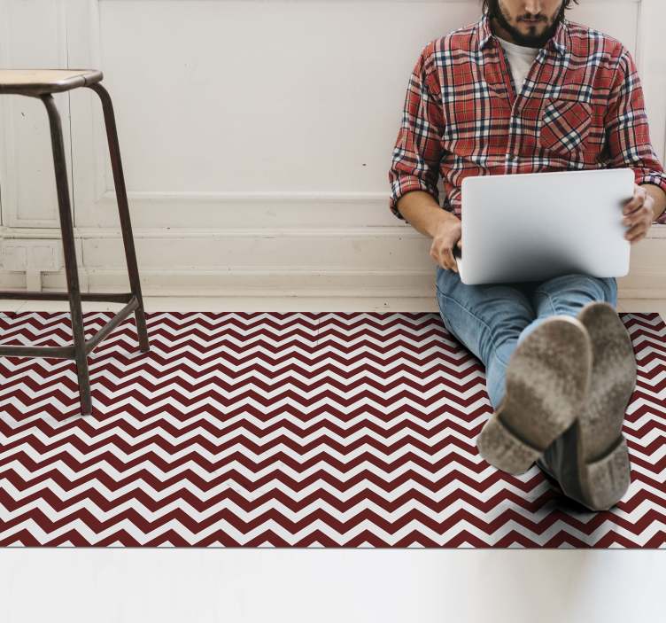 Red chevron style geometric vinyl rug - TenStickers