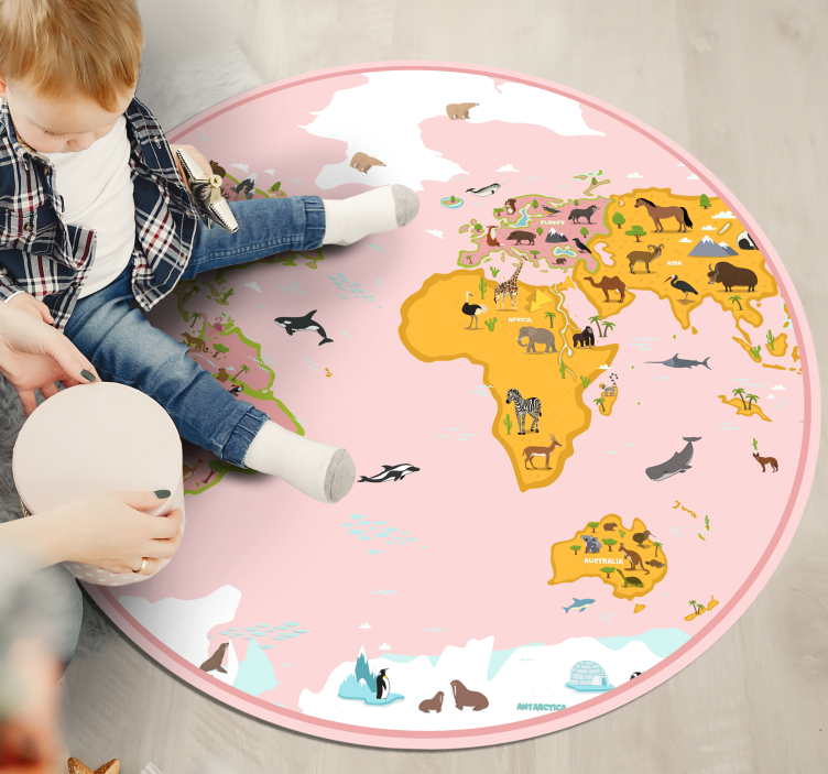 Circle shaped pink worldmap world map vinyl rug - TenStickers