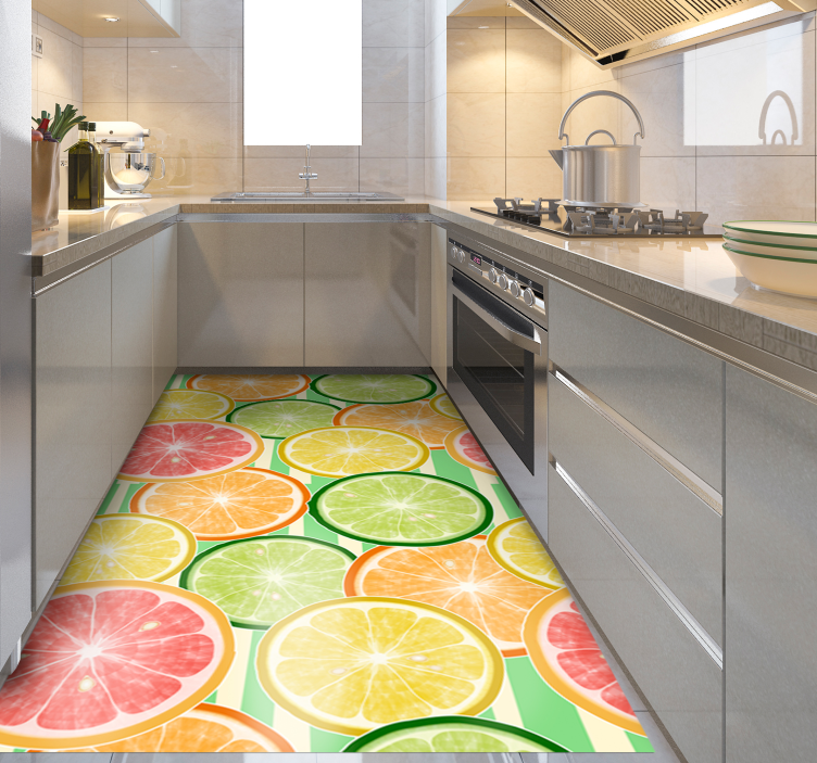 Citrus fruits pattern kitchen floor tiles - TenStickers