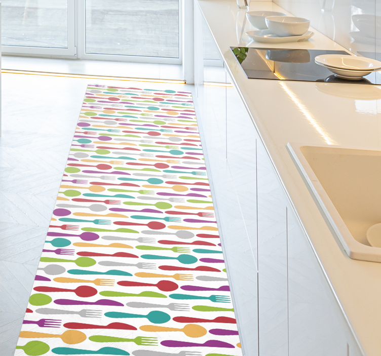 Colorful Cutlery Pattern kitchen vinyl rug - TenStickers