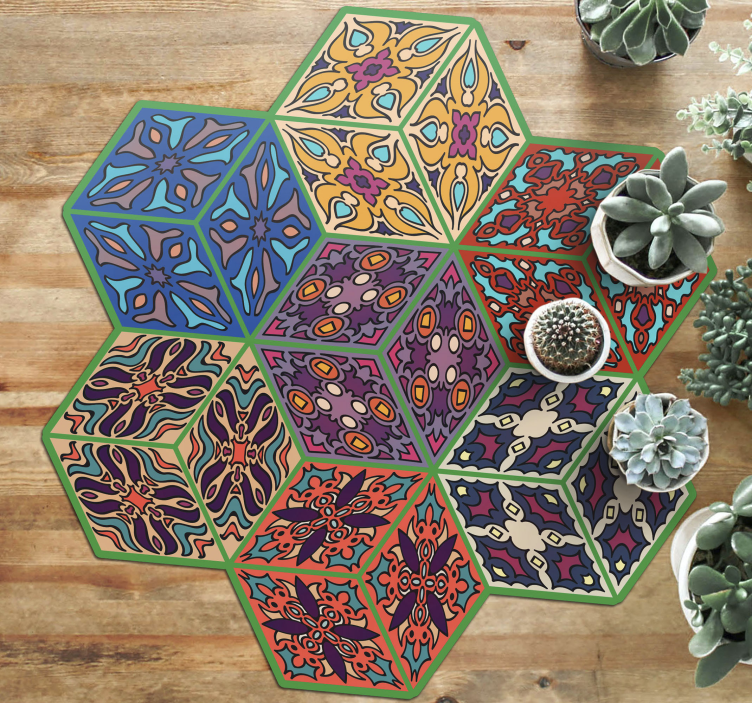 Colorful Hexagonal Patterns mosaic vinyl rug - TenStickers