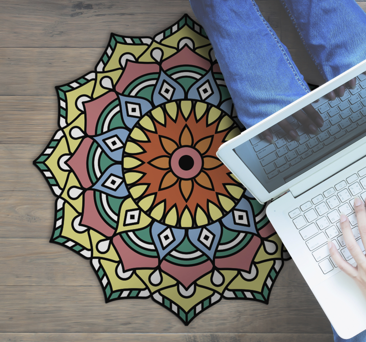 colorful mandala flower shaped vinyl rug - TenStickers