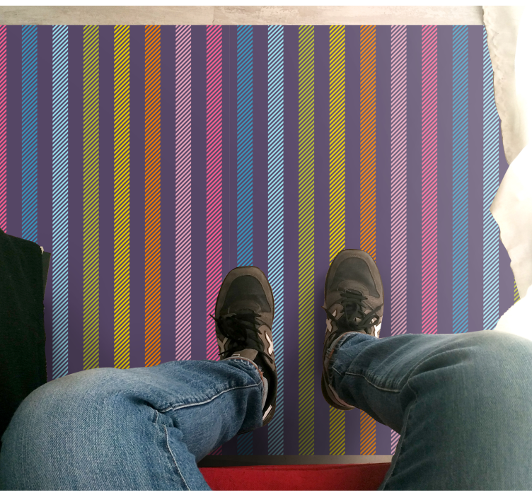 Thin multi-colored lines striped vinyl rug - TenStickers
