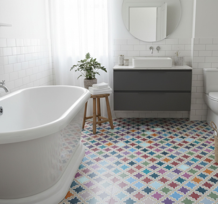Colorful vintage irregular tile pattern bathroom vinyl rug - TenStickers