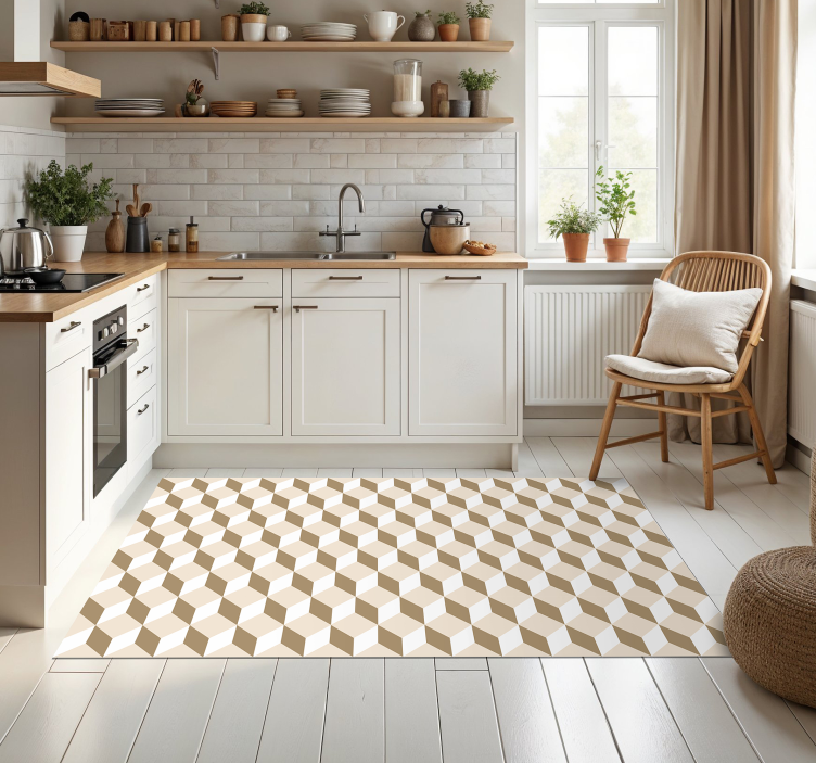 Cubic honeycomb pattern kitchen vinyl rug - TenStickers