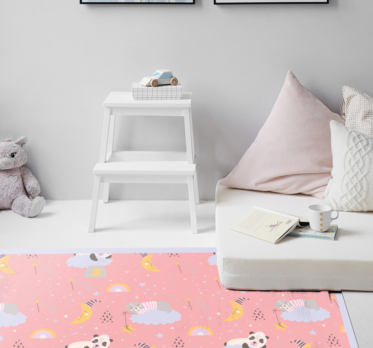 Clouds on pink background kids vinyl rug - TenStickers