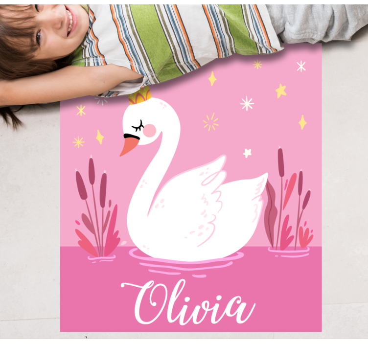 Princess swan with name kids vinyl rug - TenStickers