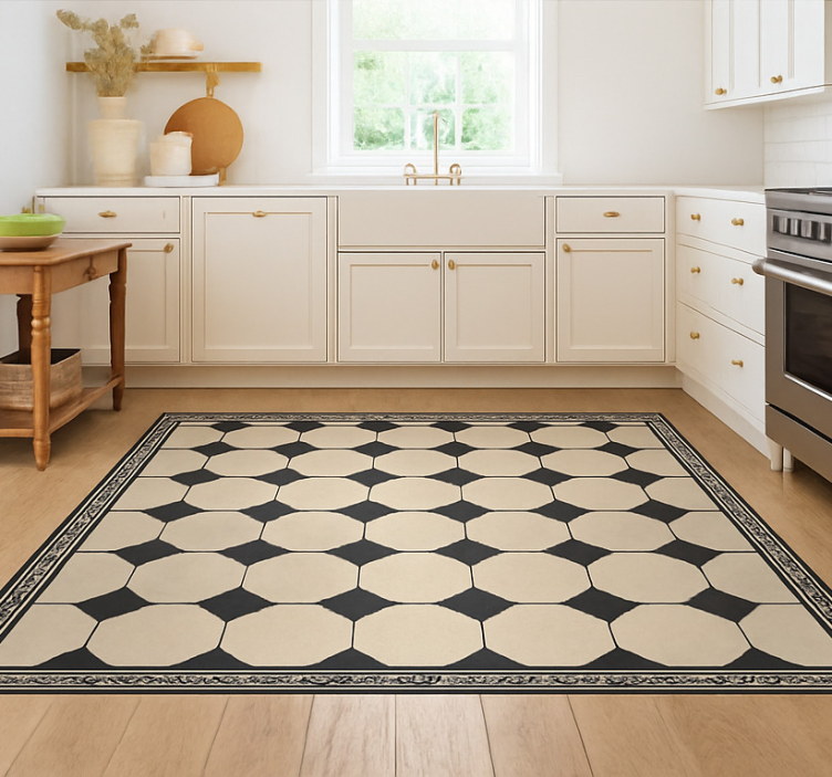 Diamond beige checkered kitchen vinyl rug - TenStickers