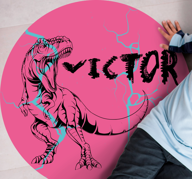 Pink T-Rex with name kids vinyl rug - TenStickers