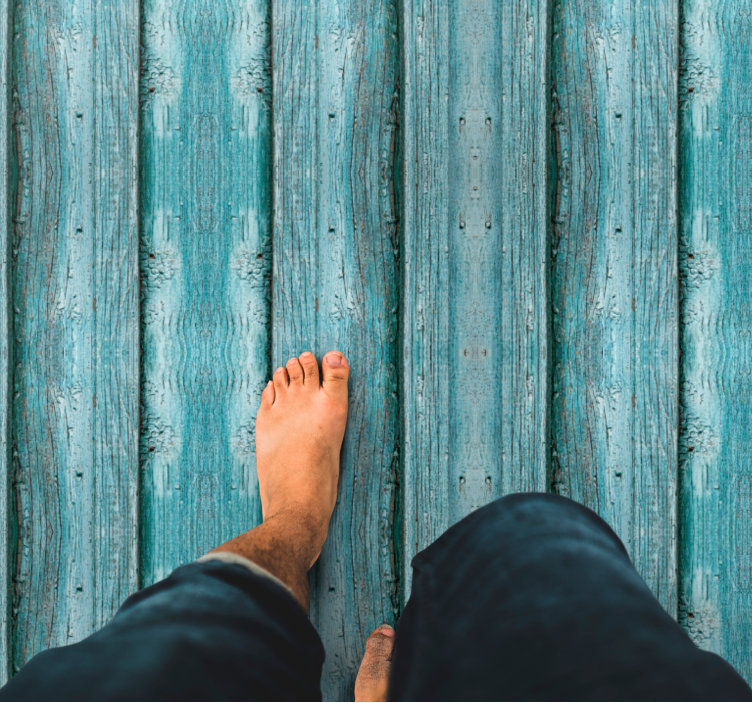 Distressed blue motif wood effect vinyl rug - TenStickers