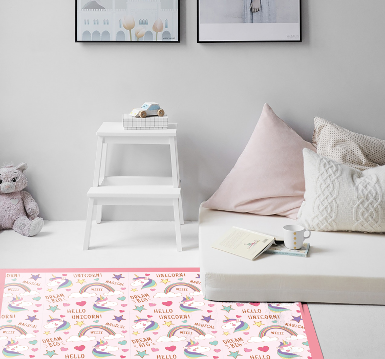 doodle unicorns words pattern vinyl rug - TenStickers