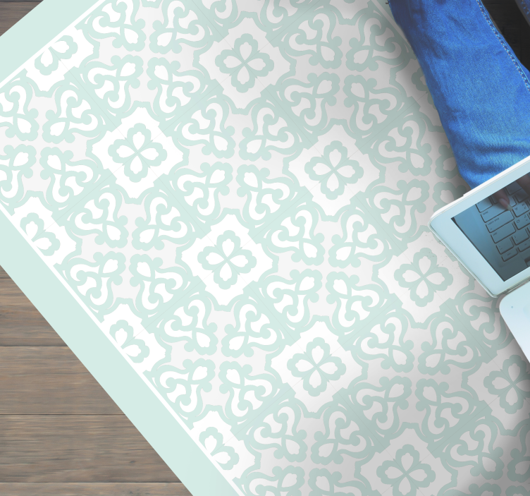 Elegant turquoise tile vinyl rug - TenStickers