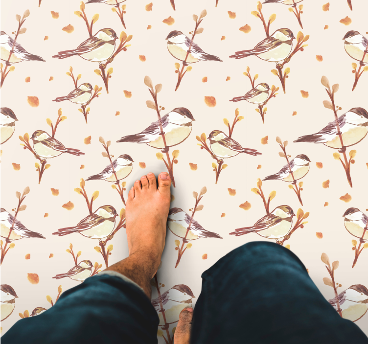 Enchanting Bird Motifs floral vinyl rug - TenStickers