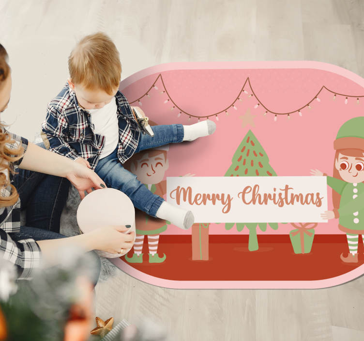 Festive Elves Scene Christmas vinyl rug - TenStickers